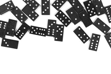 Black dominoes, pieces isolated on white background, top view