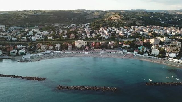 Santa Marinella - Italy. Aerial view, approach to the village bay with a beach