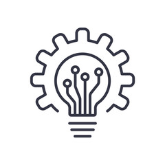 Light bulb icon and gear. Lightbulb and cogwheel inside. Logo concept. Modern flat line vector icon