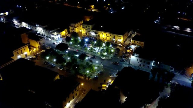 Santa Marinella - Italy. Aerial view of A Small mediterranean village square at night