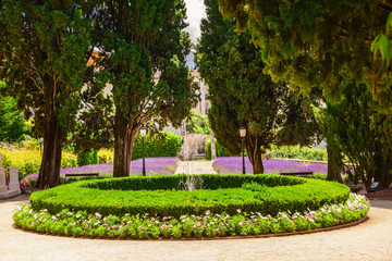 Classic italian garden in Trento with lavender flowerbed