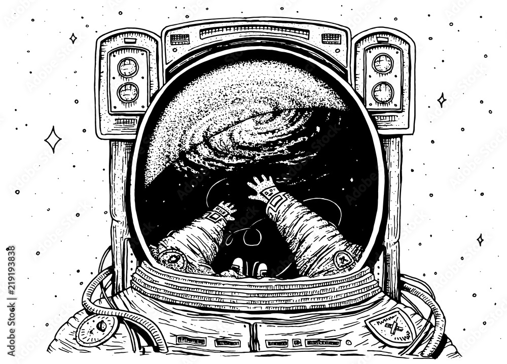 Poster astronaut spaceman soaring. astronomical galaxy space. funny cosmonaut explore adventure and is refl