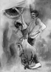 Obraz na płótnie Canvas Flamenco - An hand painted illustration