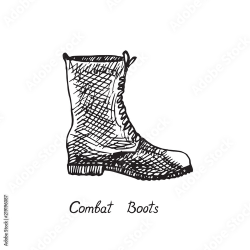 Combat Boots, isolated hand drawn outline doodle, sketch