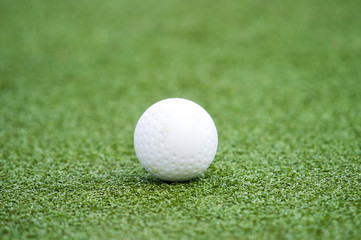 White dimple hockey ball on astro turf