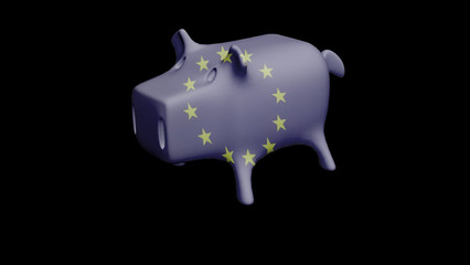 European Union flag Piggy Bank 3D Illustration