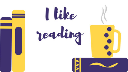 Colored line icon of pile of books and tea