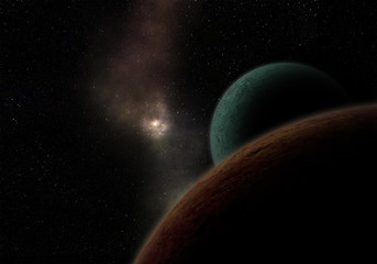 Unknown planet. Space exploration.  3D Illustration.