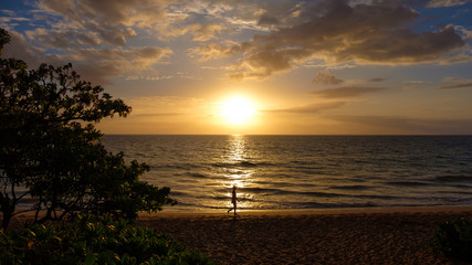 Fototapeta na wymiar Walking on the Beach in an Hawaiian Sunset