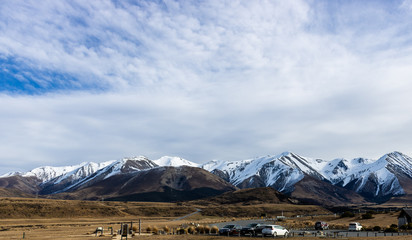 Fototapeta na wymiar car park in front of mountains