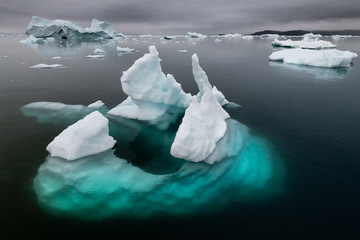 Greenland strange shape iceberg with underwater