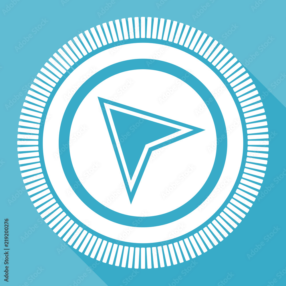 Poster Navigation flat vector icon, compass square blue web button