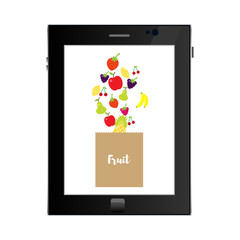 Shopping online. Fruit package on the tablet screen