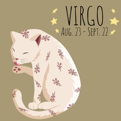 Virgo zodiac sign; cartoon cat character stylized virgo zodiac; vector EPS 10