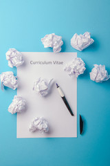 Curriculum vitae written on an blank white paper