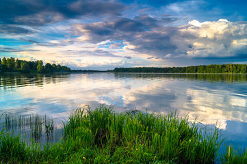 Summer evening landscape on the Lake Biserovo, Moscow region, Russia.