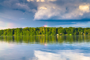 Summer evening landscape on the Lake Biserovo, Moscow region, Russia.
