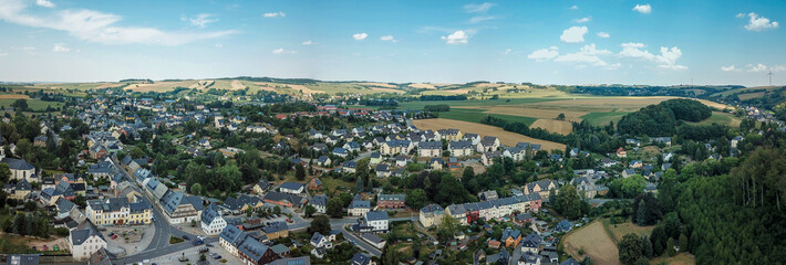 panoramic aerial view of a small town in saxony, germany