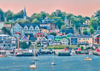 Naklejka premium Lunenburg waterfront cityscape from the other side of the harbor in Nova Scotia