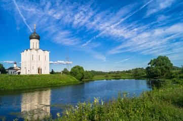 UNESCO World Heritage site. Architectural monument of the 12 century. Church of the Intercession of the Holy Virgin on the Nerl River. Vladimir region, Russia.