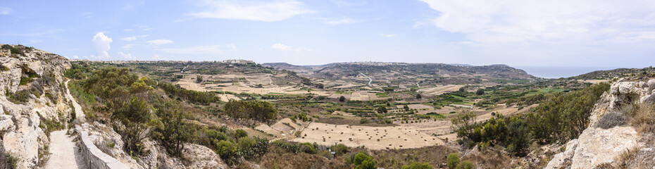 Fototapeta na wymiar Panorama overlooking the countryside of Gozo, Malta.