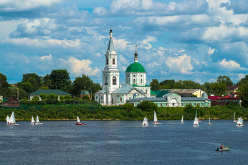 Monastery of St.Catherine, built in the 18th century in the picturesque nook in the city of Tver, far from the downtown on the confluence of rivers Tvertsa and Volga. Russia.