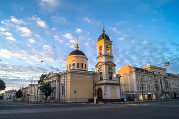 Early morning in the city. The Ascension Cathedral in Tver city, Russia. Architectural heritage site of the 18th century. The main spiritual centre ot Tver region and the archbishop's residence.