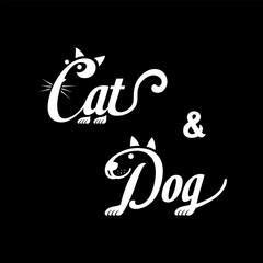 Fototapeta premium cat and dog logo. Black and white lettering design. Decorative inscription. Cat and Dog vector illustration. 