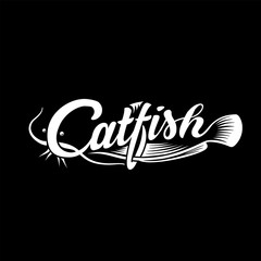 Catfish logo. Black and white lettering design. Decorative inscription. cat fish vector illustration.
