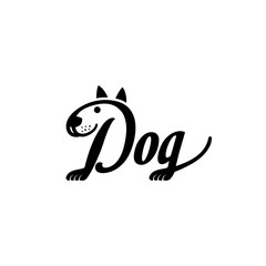 Dog logo. Black and white lettering design. Decorative inscription. Dog vector illustration.
