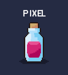 Obraz premium pixelated potion bottle icon over black background, vector illustration