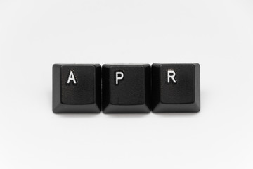 Black keys of keyboard with different years, words, names