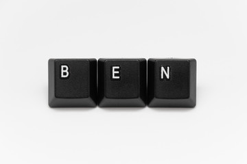 Black keys of keyboard with different years, words, names