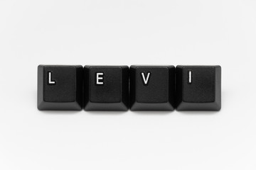 Black keys of keyboard with different years, words, names