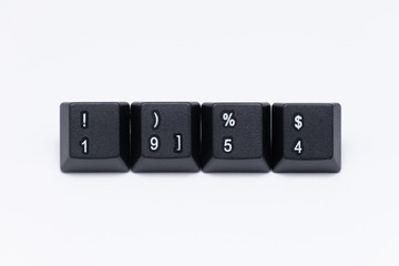 Black keys of keyboard with different years, words, names