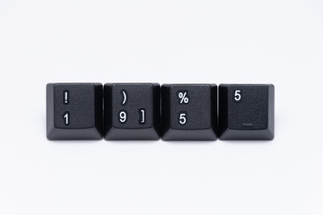 Black keys of keyboard with different years, words, names