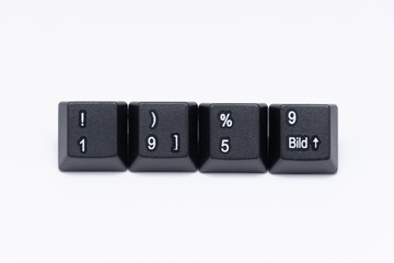 Black keys of keyboard with different years, words, names