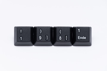 Black keys of keyboard with different years, words, names