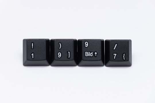 Black keys of keyboard with different years, words, names
