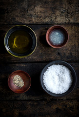 Ingredients for dressing on healthy salad,selective focus