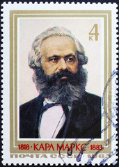 Portrait of Karl Marx on postage stamp