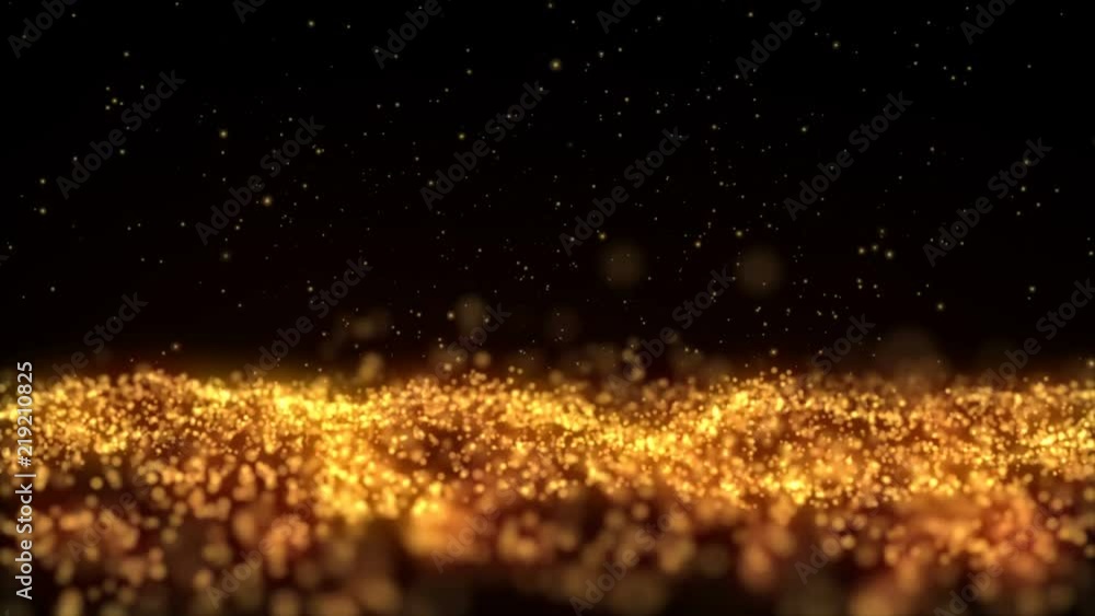 Poster 4k abstract festive gold motion background with defocused round bokeh lights. golden particle shine.