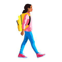 Isolated figure of a black girl going to school