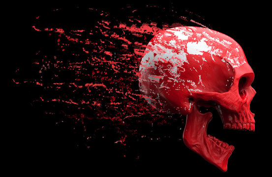 Screaming red skull shedding red skin