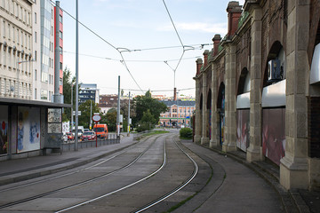 Image of the tram rail in city