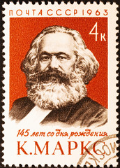 Karl Marx on old russian postage stamp