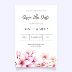 Card template with watercolor flowers of cherry blossom
