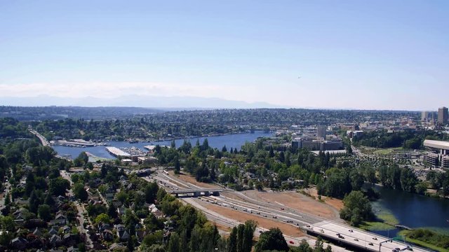 Washington Summer Arial Over 520 Bridge at University District