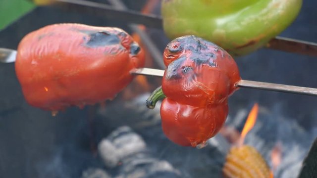 cooking pepper on fire