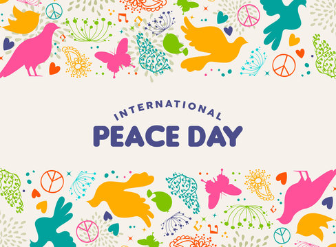 International Peace Day dove bird icon card
